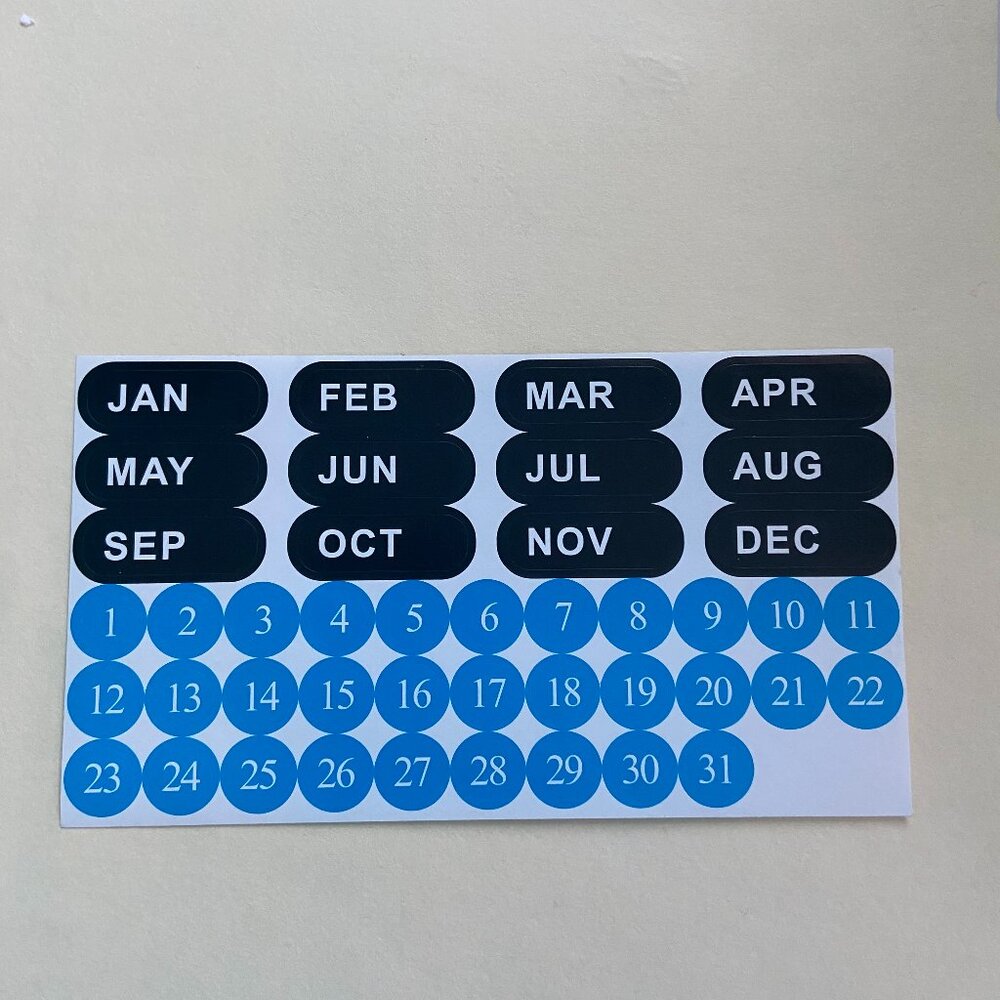 12 Months and 1-31 Number Stickers